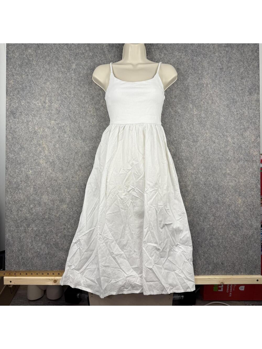 Forever 21 Spaghetti Strap MIDI Dress Lined Bodice White Small Norm Core 348